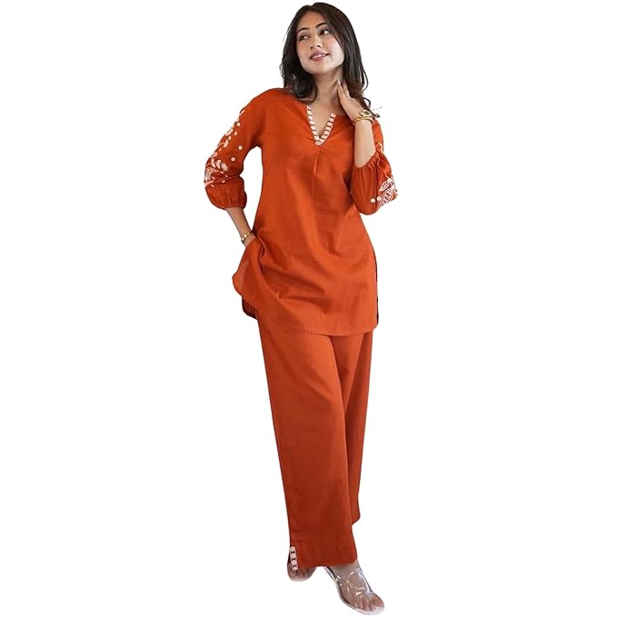 Suppar Sleave Women Solid Rayon Co-Ord Set | Kurti Style Top with Pant | Casual & Office Wear Two Piece Outfit